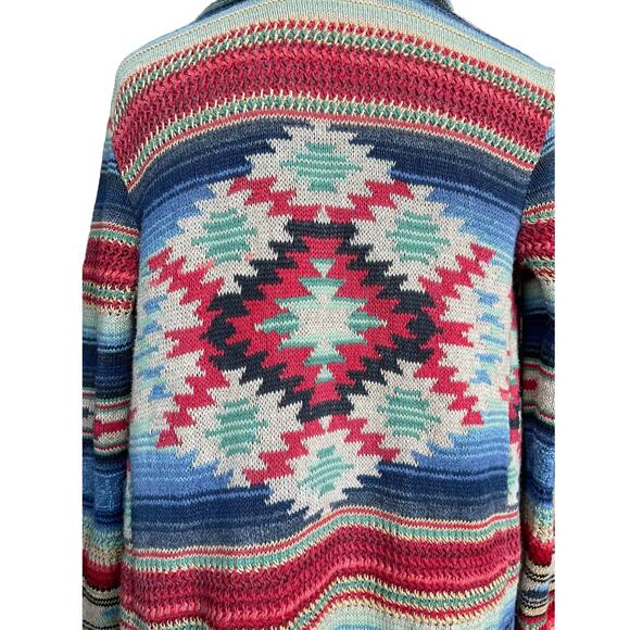 Polo Ralph Lauren Southwestern Open Cardigan Knit Sweater XS Aztec Linen Silk - Picture 6 of 10